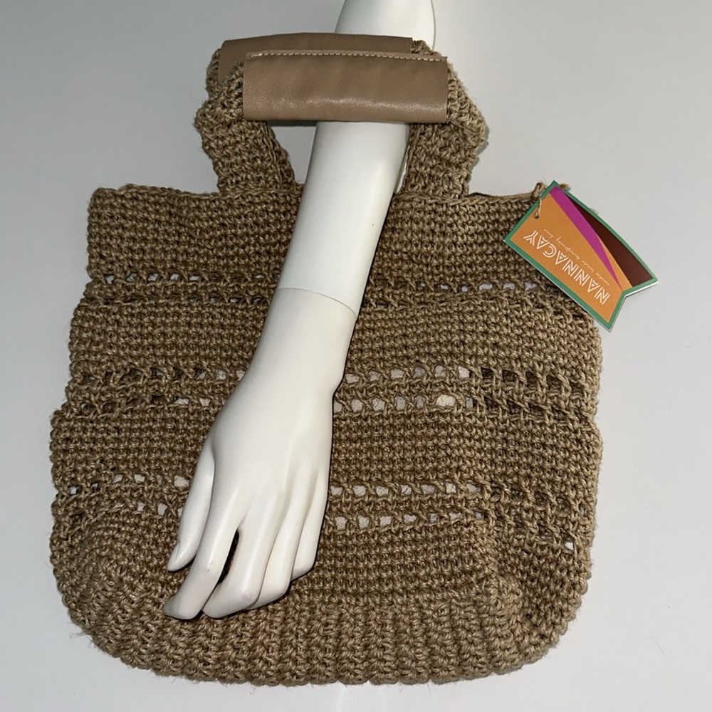 NANNACAY Brazil *Cilbene* brown crochet leather beach boho bag - Picture 2 of 6